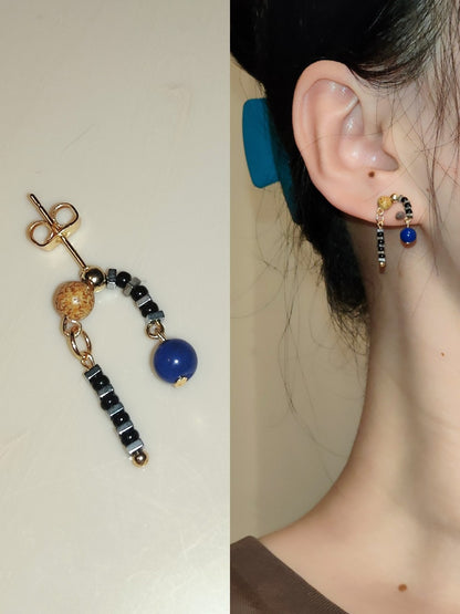 「Chinoiserie」Natural Lapis Lazuli Beaded Earrings