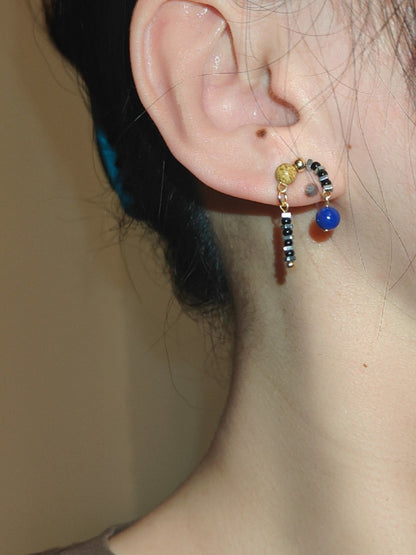 「Chinoiserie」Natural Lapis Lazuli Beaded Earrings