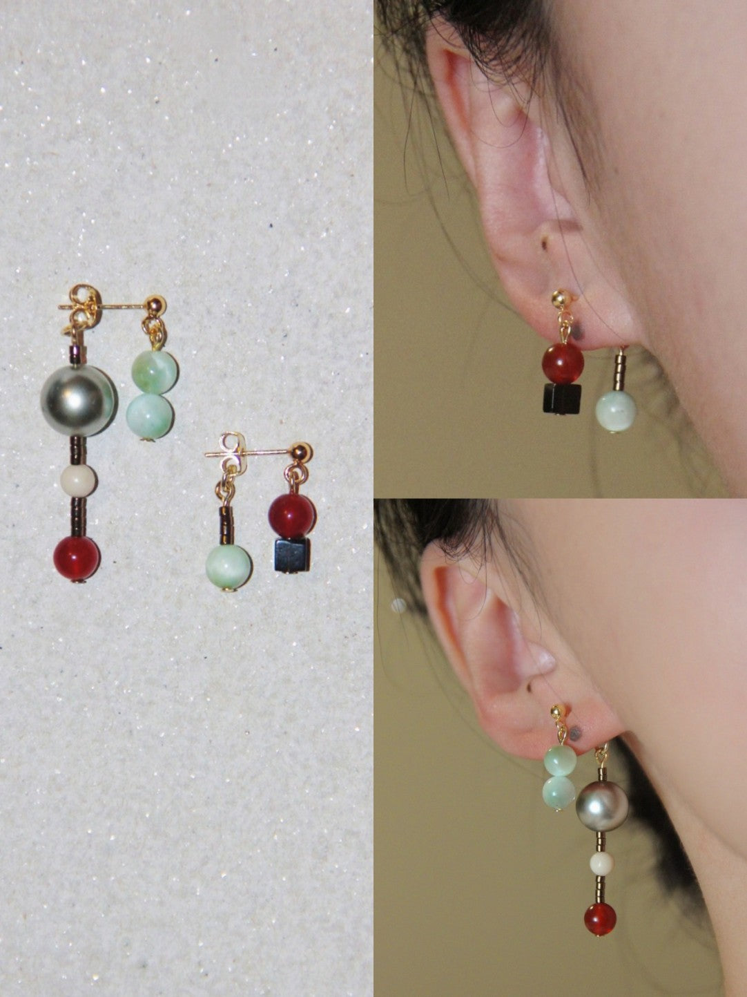 「Chinoiserie」 Onyx Beaded Asymmetry Drop Earrings