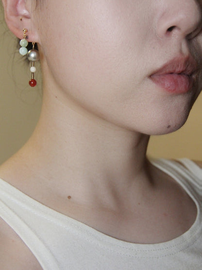 「Chinoiserie」 Onyx Beaded Asymmetry Drop Earrings