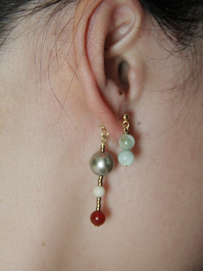 「Chinoiserie」 Onyx Beaded Asymmetry Drop Earrings