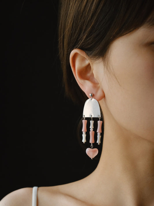 「Chinoiserie」Pink Bamboo Beaded Tassel Earrings