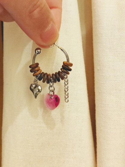 「Chinoiserie」Pink Crystal Sandalwood Hoop Earrings