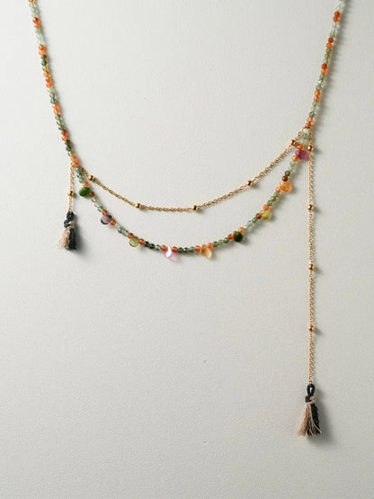 [Chinoiserie] Rain-Kissed Lotus Tourmaline Tassel Necklace