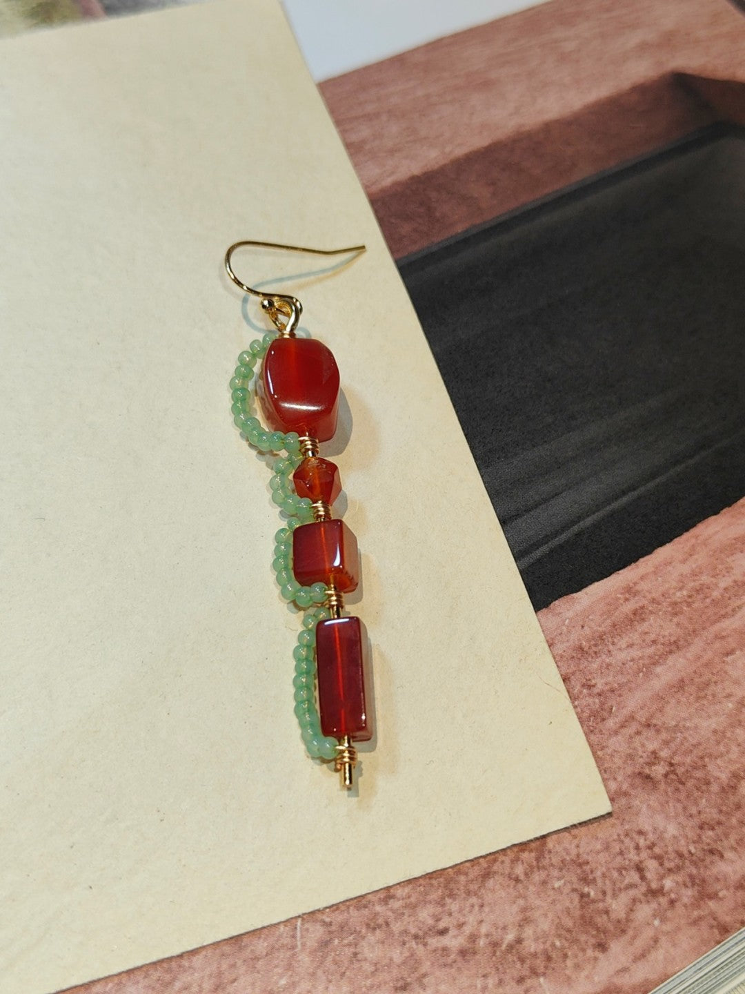 「Chinoiserie」Red Agate Beaded Drop Earrings