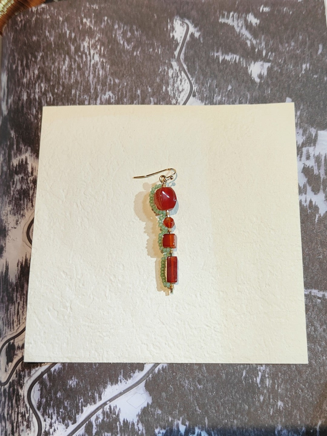 「Chinoiserie」Red Agate Beaded Drop Earrings