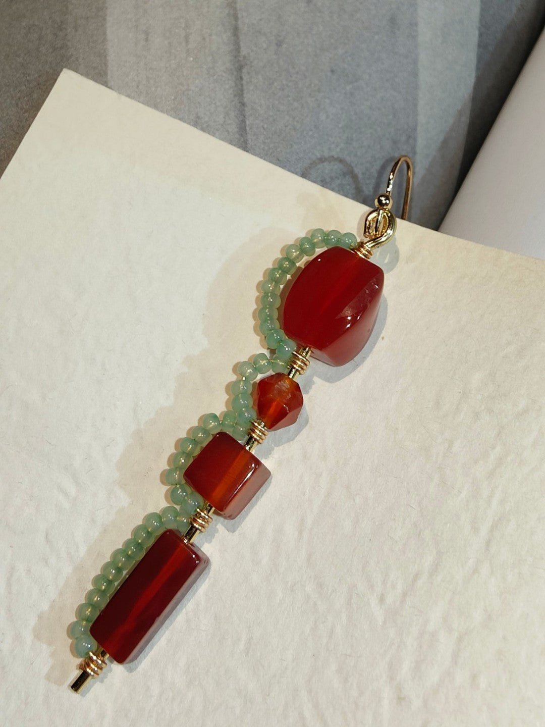 「Chinoiserie」Red Agate Beaded Drop Earrings