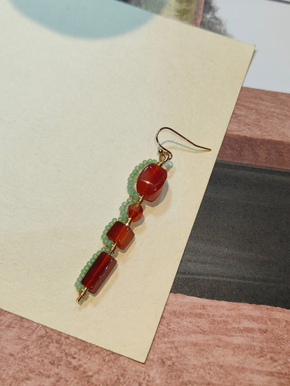 「Chinoiserie」Red Agate Beaded Drop Earrings