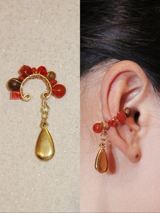 「Chinoiserie」Red Agate Beads Drop Conch Clip