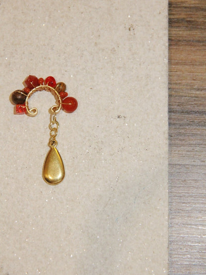 「Chinoiserie」Red Agate Beads Drop Conch Clip