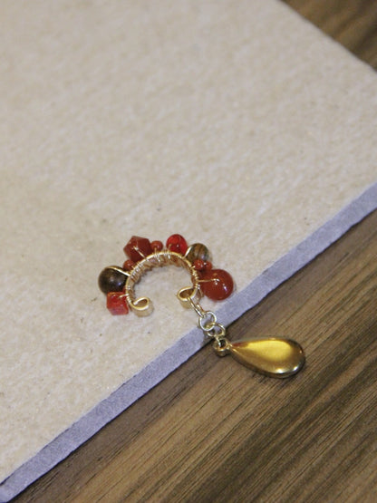 「Chinoiserie」Red Agate Beads Drop Conch Clip