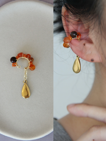 「Chinoiserie」Red Agate Beads Drop Conch Clip