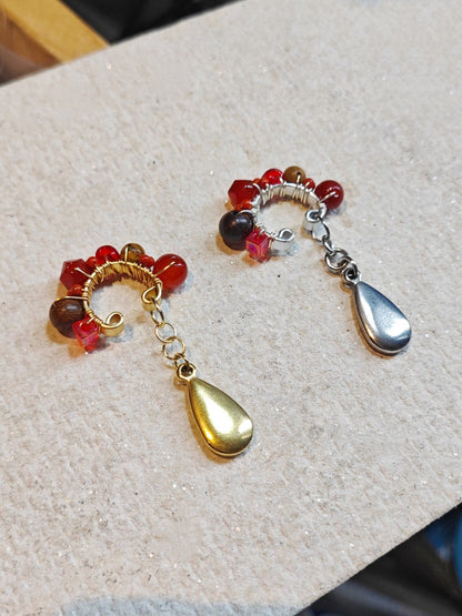 「Chinoiserie」Red Agate Beads Drop Conch Clip