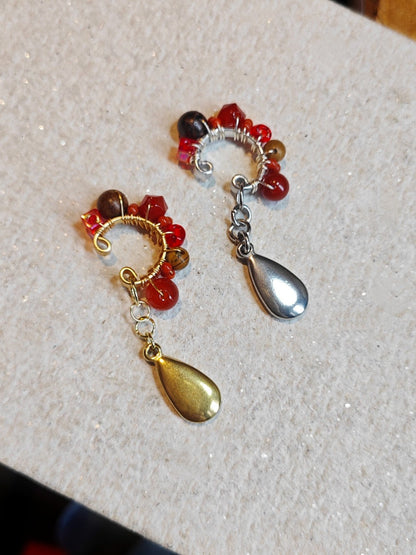 「Chinoiserie」Red Agate Beads Drop Conch Clip