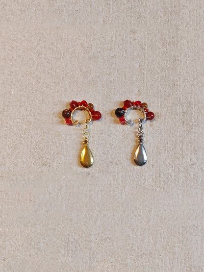 「Chinoiserie」Red Agate Beads Drop Conch Clip