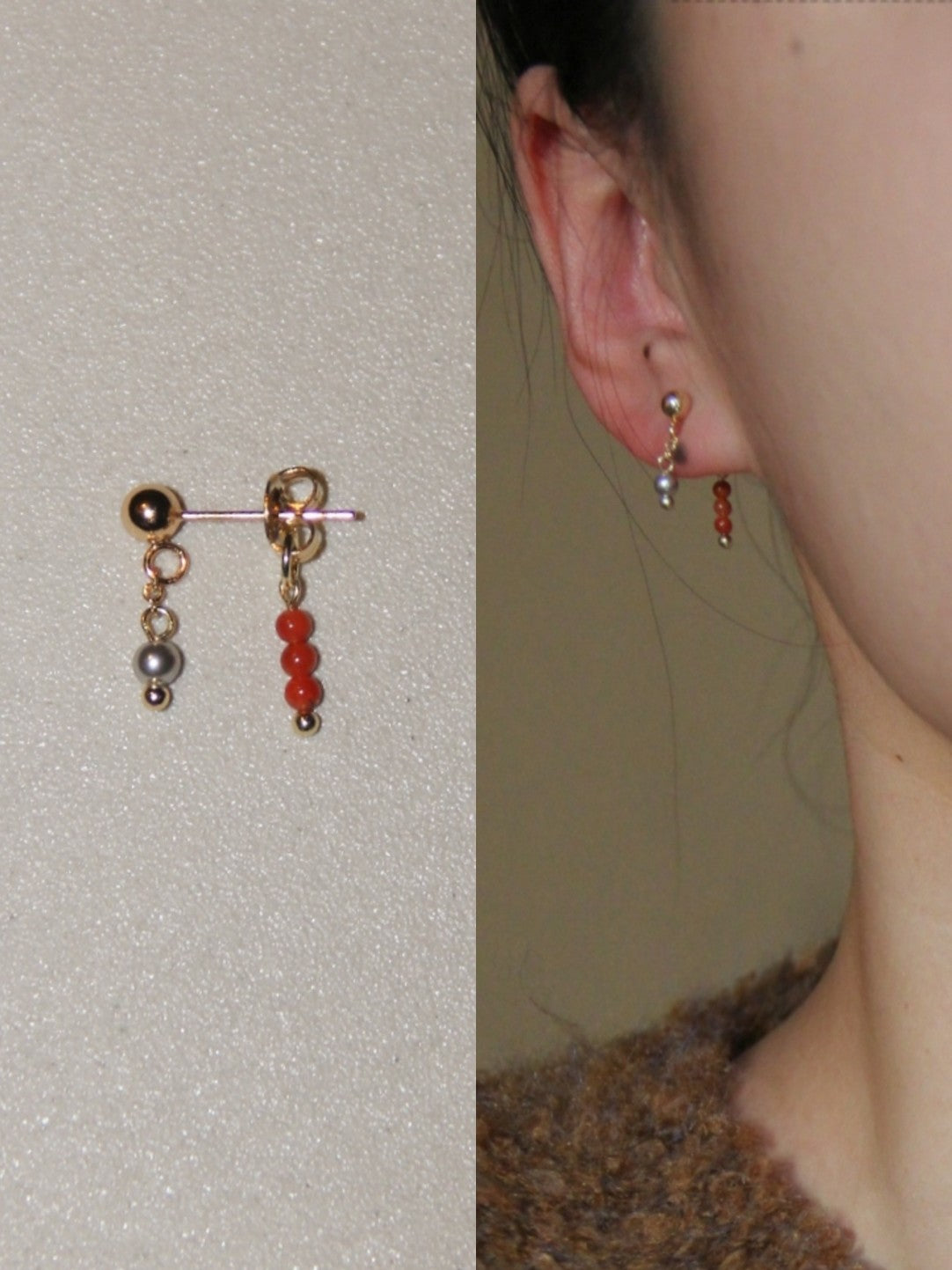 「Chinoiserie」Red Agate Mini Beaded Earrings