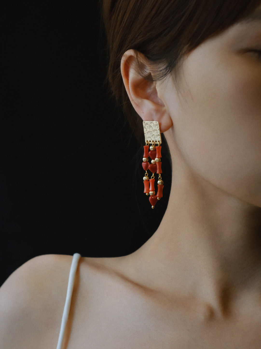 「Chinoiserie」Red Bamboo Beaded Tassel Earrings