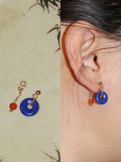 「Chinoiserie」Red Blue Lapis Lazuli Agate Earrings