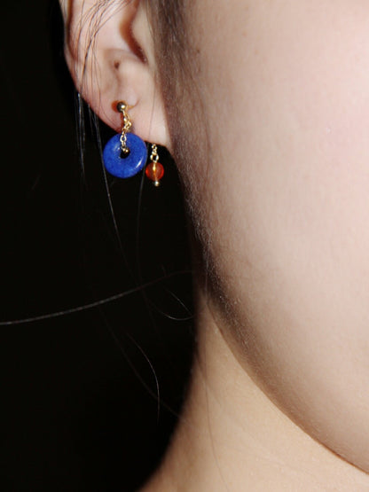 「Chinoiserie」Red Blue Lapis Lazuli Agate Earrings