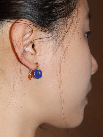 「Chinoiserie」Red Blue Lapis Lazuli Agate Earrings