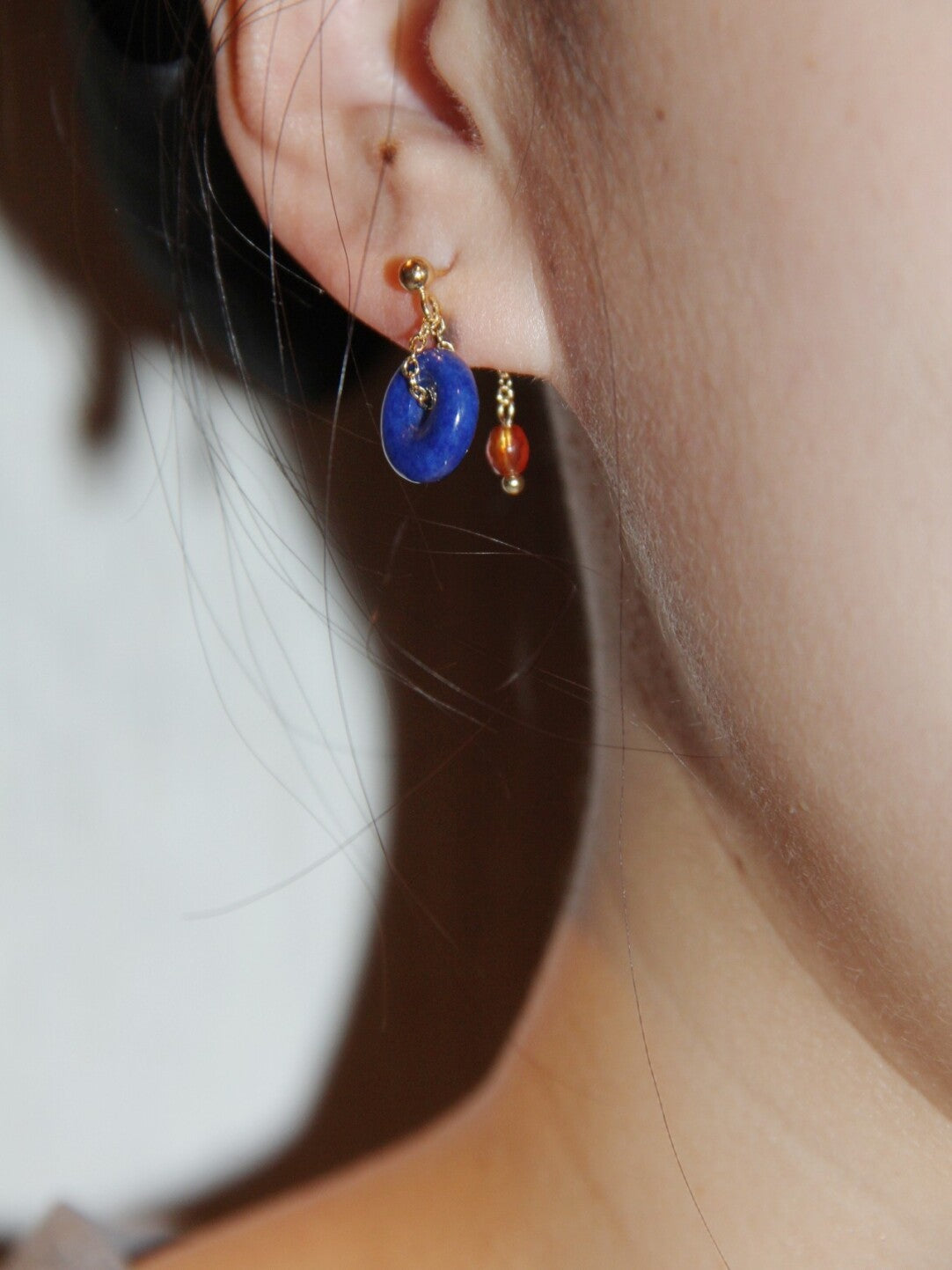 「Chinoiserie」Red Blue Lapis Lazuli Agate Earrings