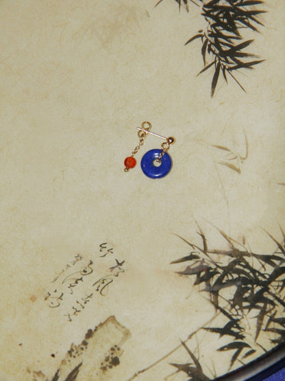 「Chinoiserie」Red Blue Lapis Lazuli Agate Earrings