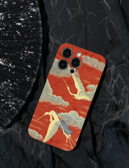 「Chinoiserie」Red Crane Clouds Printed Phone Case