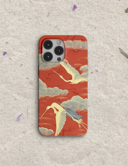 「Chinoiserie」Red Crane Clouds Printed Phone Case