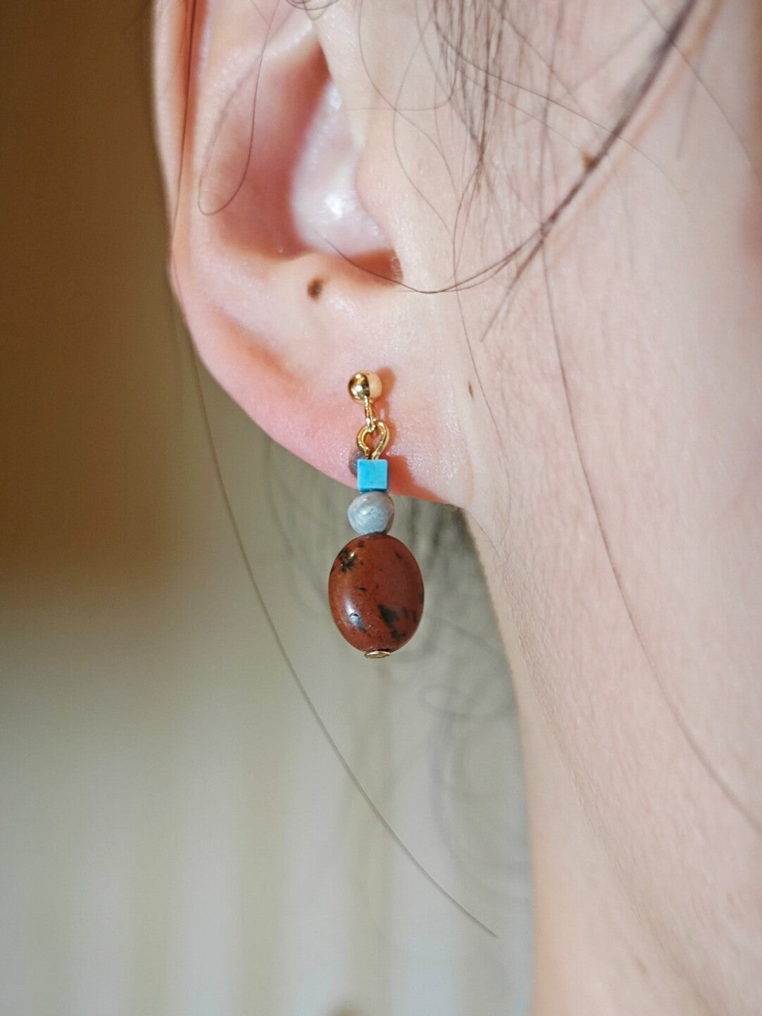 「Chinoiserie」 Rustic Red Turquoise Drop Earrings