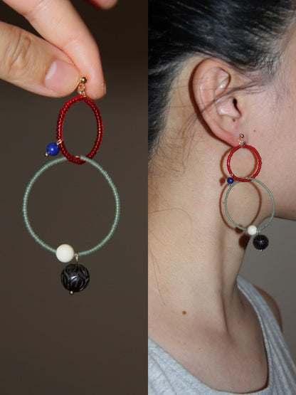 「Chinoiserie」Sandalwood Beaded Hoop Earrings