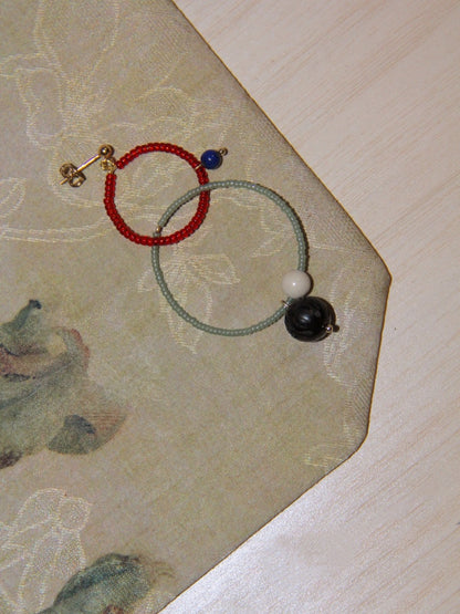 「Chinoiserie」Sandalwood Beaded Hoop Earrings