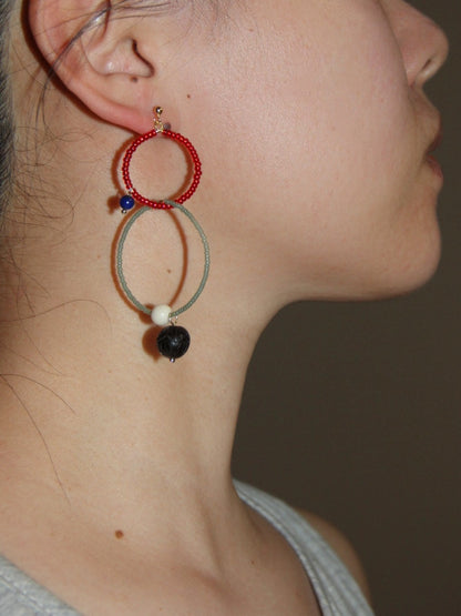 「Chinoiserie」Sandalwood Beaded Hoop Earrings