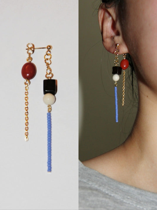 「Chinoiserie」Sandalwood Beaded Long Earrings