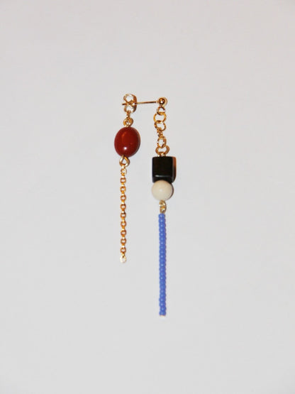 「Chinoiserie」Sandalwood Beaded Long Earrings