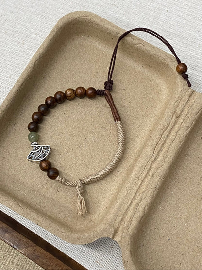 「Chinoiserie」 Silver Bamboo Jade Beaded Bracelet