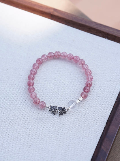 「Chinoiserie」Silver Butterfly Strawberry Crystal Beaded Bracelet