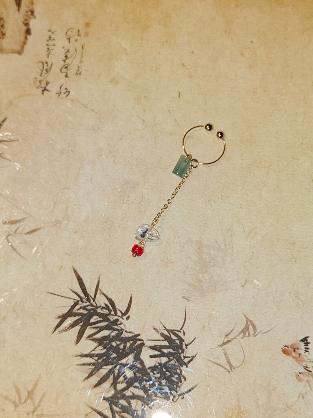 「Chinoiserie」 Spring Rain Long Clips Earrings