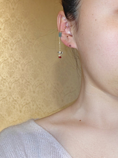 「Chinoiserie」 Spring Rain Long Clips Earrings