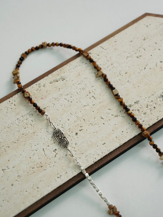 「Chinoiserie」Sunset Mountain Tiger's Eye Beaded Necklace