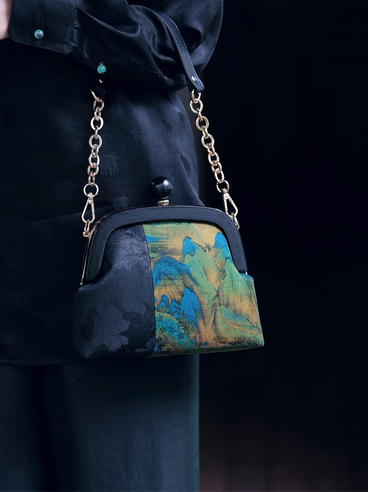 [Chinoiserie] Thousand Miles of Rivers and Mountains Silk Frame Clutch Bag