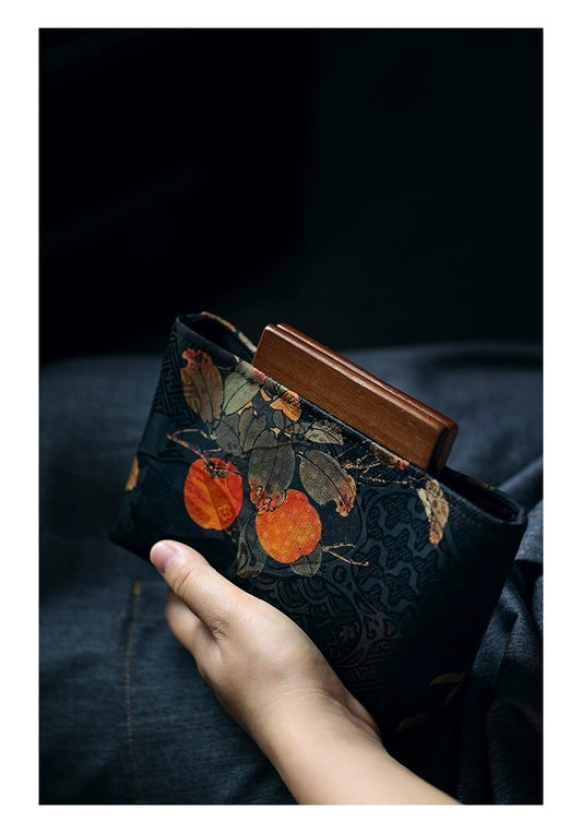 [Chinoiserie] Wooden Handle Silk Phone Bag