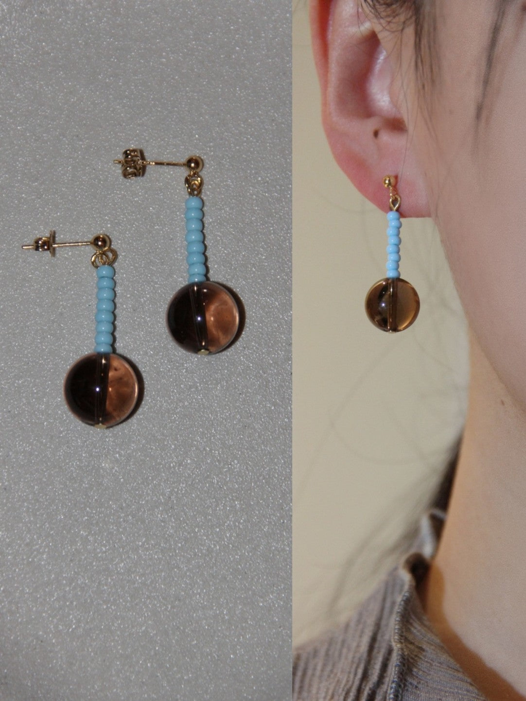 Coffee Blue Beaded Earrings