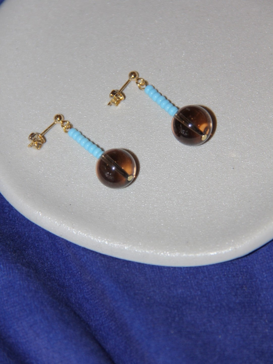 Coffee Blue Beaded Earrings