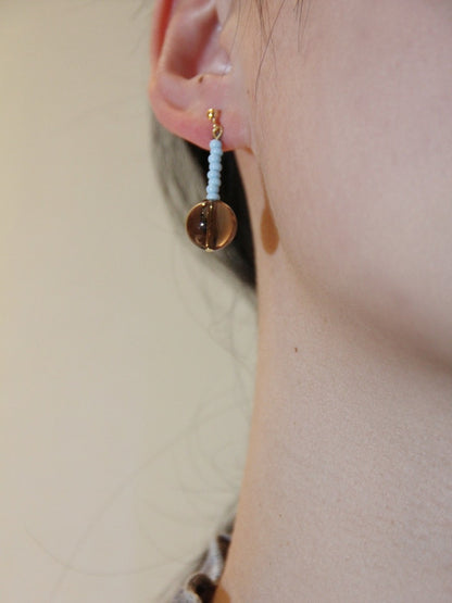 Coffee Blue Beaded Earrings