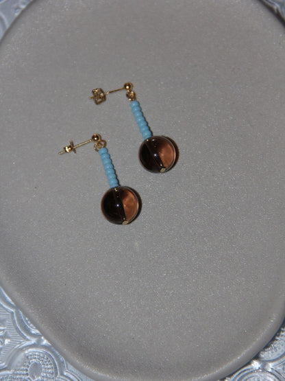 Coffee Blue Beaded Earrings