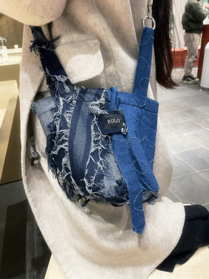 Color Block Denim Bucket Bag