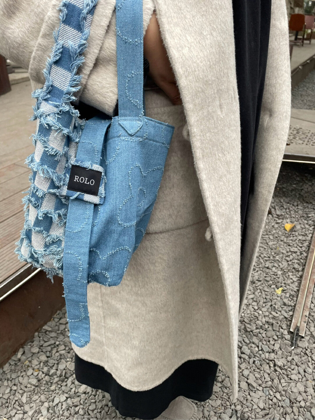 Color Block Denim Bucket Bag