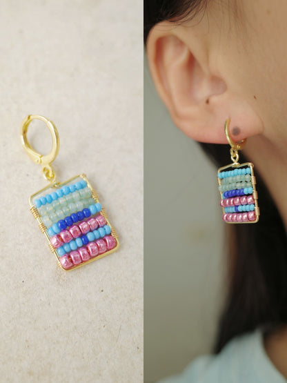 Colorful Beaded Square Huggie Earrings