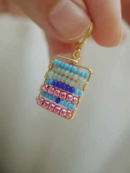 Colorful Beaded Square Huggie Earrings