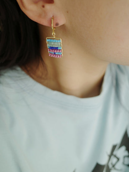 Colorful Beaded Square Huggie Earrings